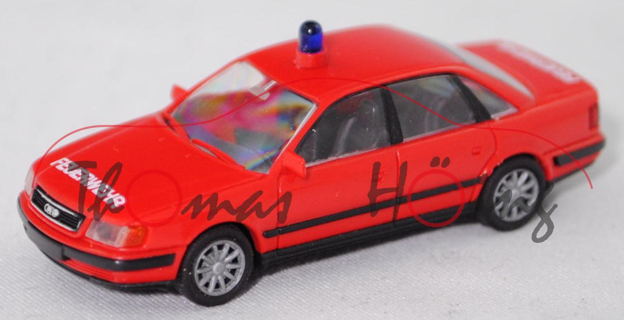 Audi 100 quattro 2.8 E (C4, Modell 90-94) Feuerwehr, rot, 10-Speichen-Felgen, Rietze, 1:87, Werbebox