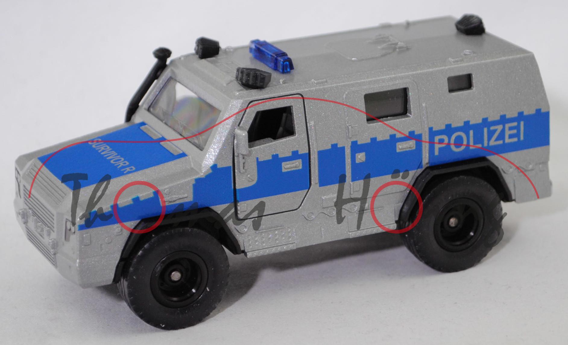 00001 RMMV SURVIVOR R 4x4 (Modell 2016-) Polizei, graualuminiummetallic, LKW15c schwarz, SIKU SUPER 1:50, L17mpP