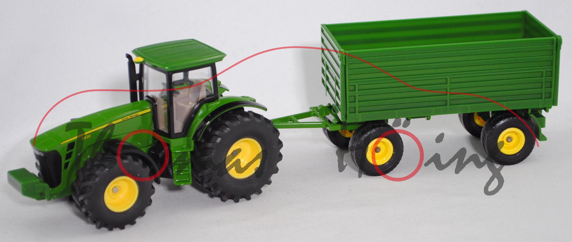 00001 John Deere 8430 mit Anhänger, smaragdgrün/gelb, JOHN DEERE 8430, 1:50, L17mpK