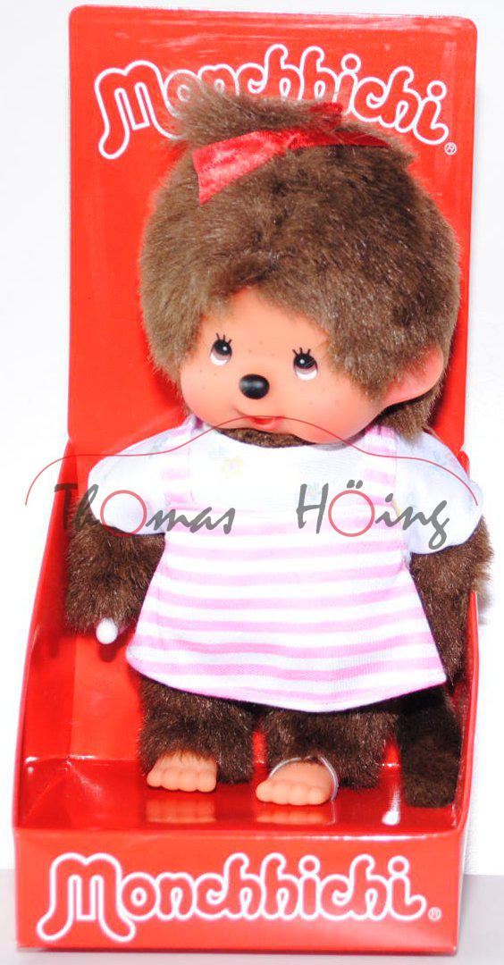 Monchhichi Pink Stripe Girl, 20 cm groß, Sekiguchi