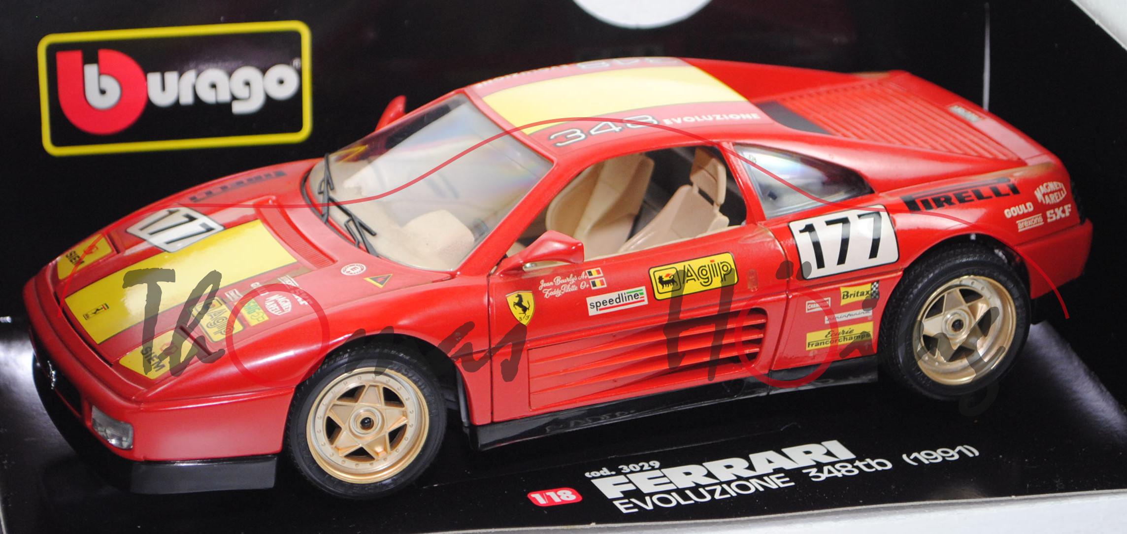 Ferrari 348 tb Evoluzione (Modell 1989-1993, Baujahr 1991), rosso corsa, Nr. 177, Bburago, 1:18, mb