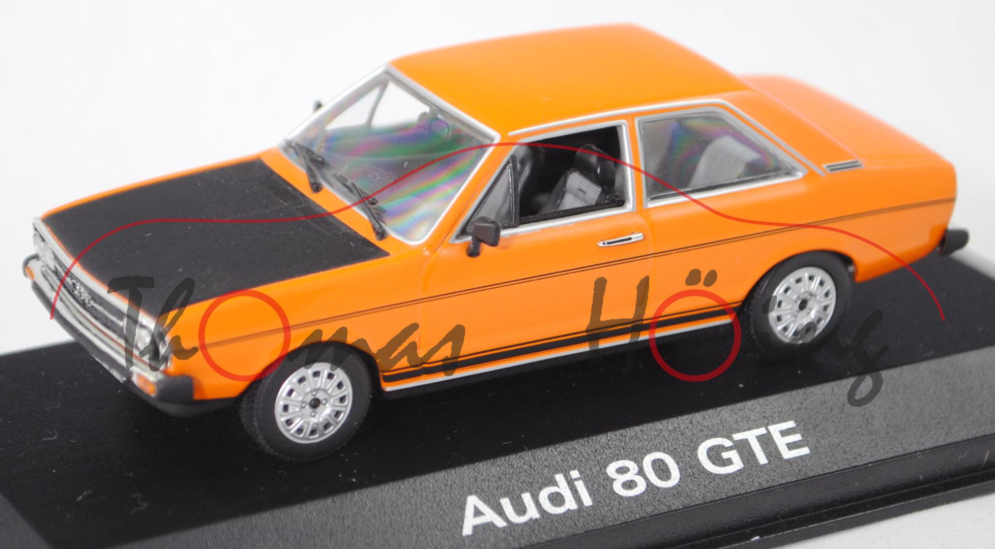 Audi 80 GTE (B1, Typ 80, Mod. 1975-1976), cadizorange (Lacknummer L21C), Minichamps, 1:43, Werbebox