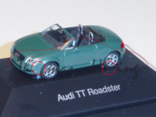 Audi TT Roadster, Mj. 1999, hell-blaugrün, ohne Heckspoiler, Rietze, 1:87, Werbeschachtel