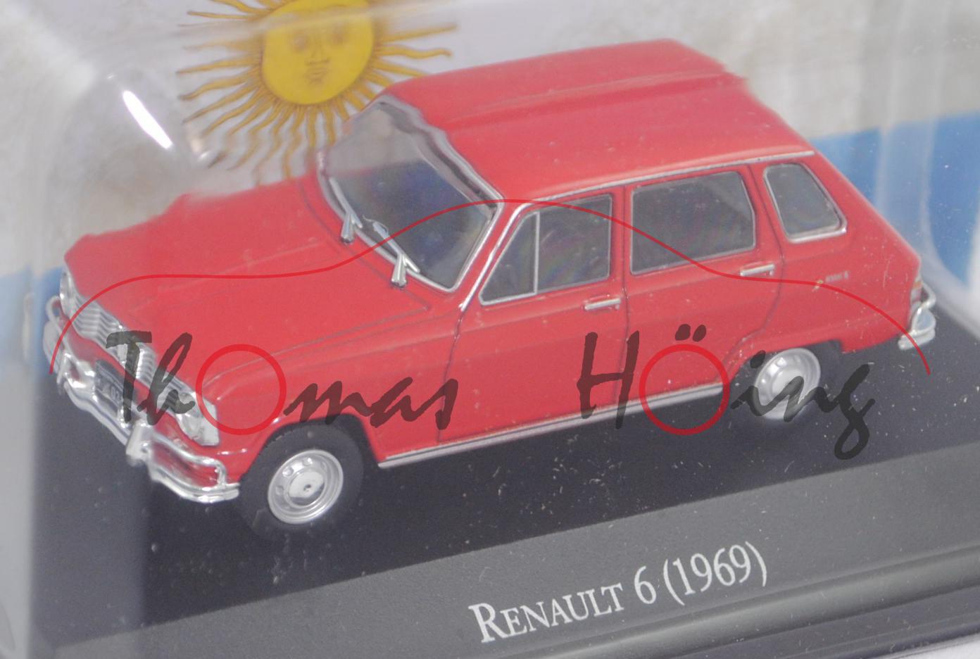 IKA Renault 6 (fünftürige Limousine, Modell 1969-1978), signalrot, EDITION ATLAS, 1:43, Hauben-Box