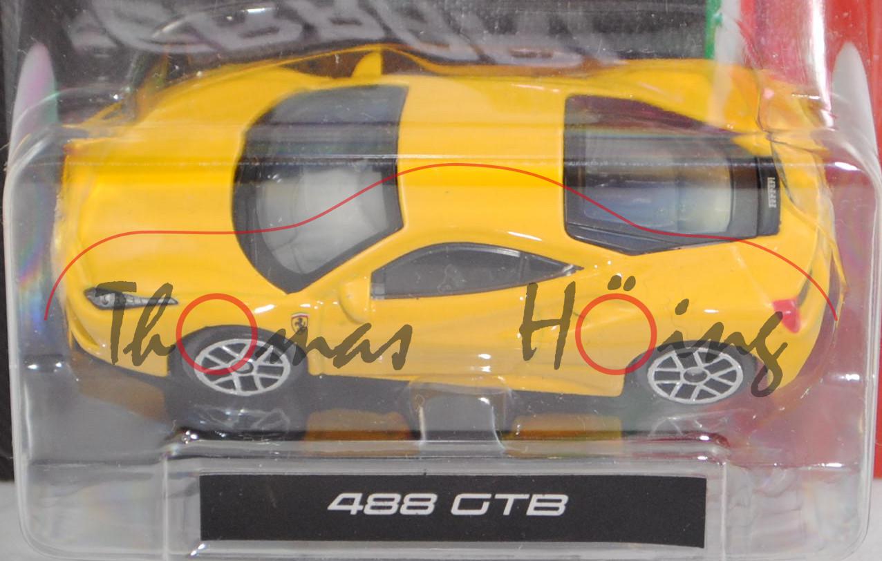 Ferrari 488 GTB (Typ F142M, Modell 2015-), gialla modena, Bburago FERRARI RACE & PLAY, Blister