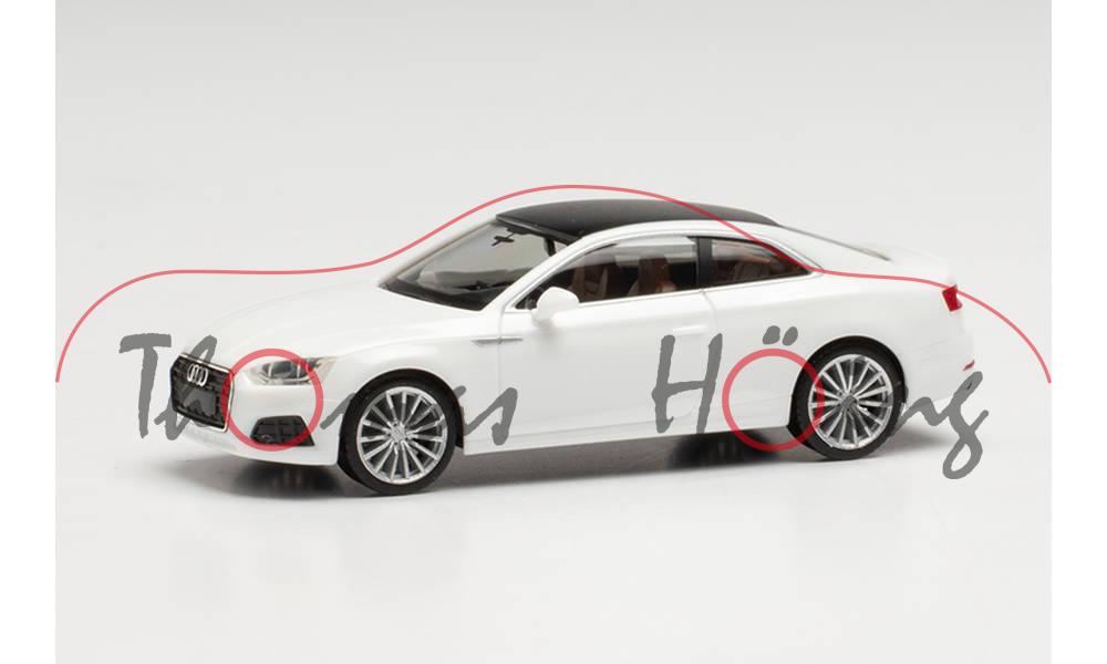 Audi A5 Coupé (Typ 9T / F9, AU494, Modell 2016-2019), ibisweiß (LY9C), Dach schwarz, Herpa, 1:87, mb