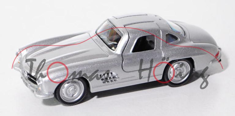 Mercedes-Benz 300 SL, Typ W 198 I, Modell 1954-1957, silber, Türen zu öffnen, 1:64, Norev, Werbescha