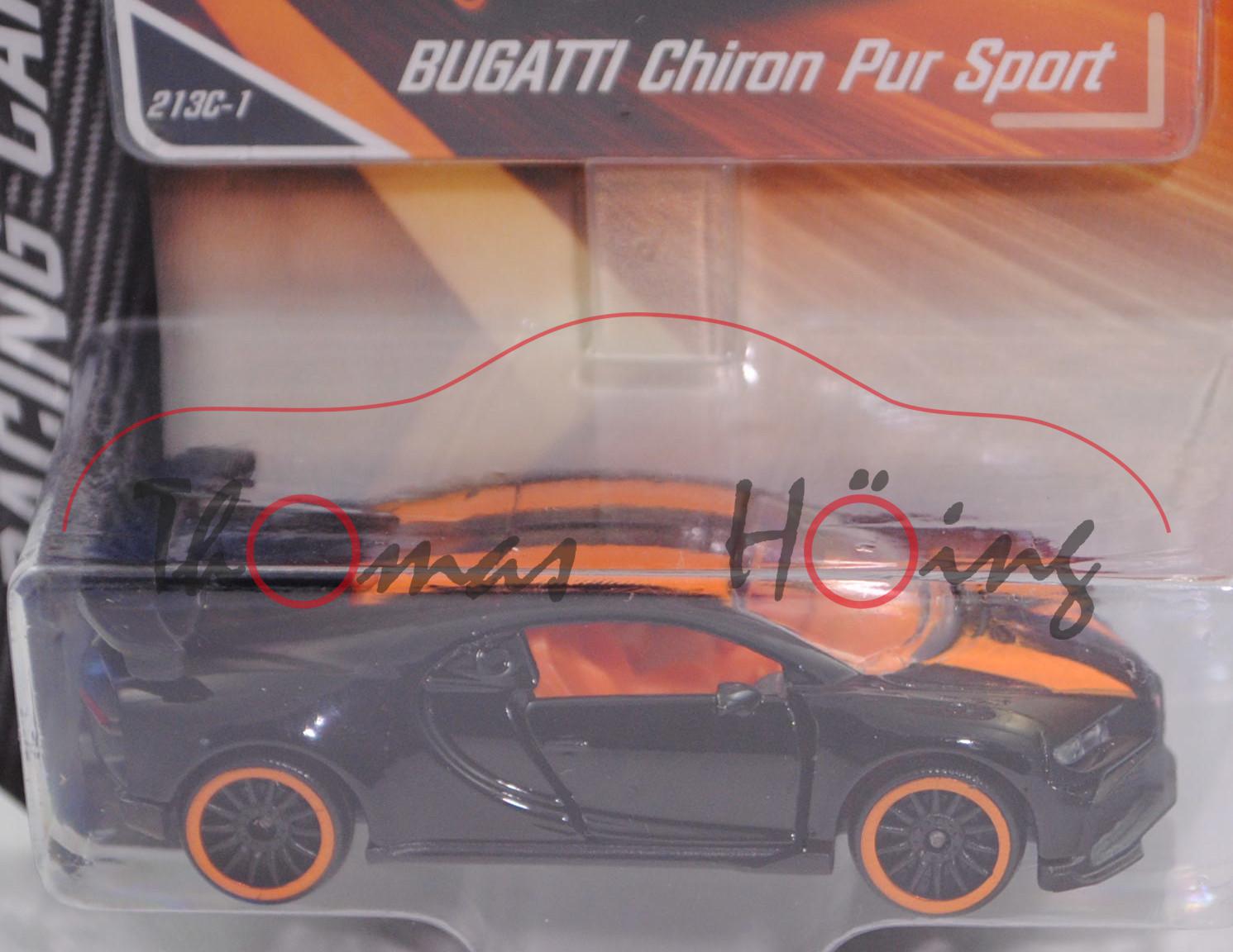 Bugatti Chiron Pur Sport (Modell 2020-), schwarz, innen orange, Nr. 213C-1, majorette, 1:65, Blister