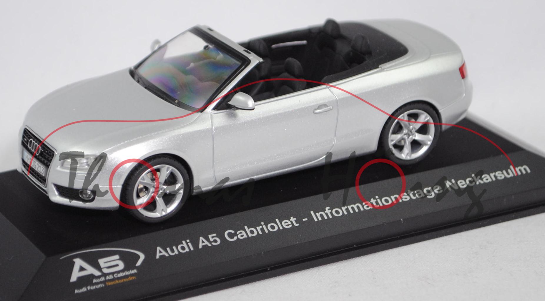 Audi A5 Cabriolet (Modell 2009-2011), eissilber, Informationstage Neckarsulm, Schuco, 1:43, Werbebox