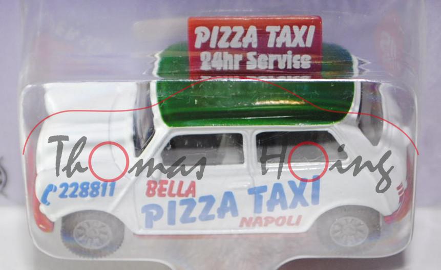 00002 Mini Cooper (Typ MK VI, Modell 1992-1996) Pizza-Taxi, reinweiß/minzgrün/karminrot, Druck Dachs