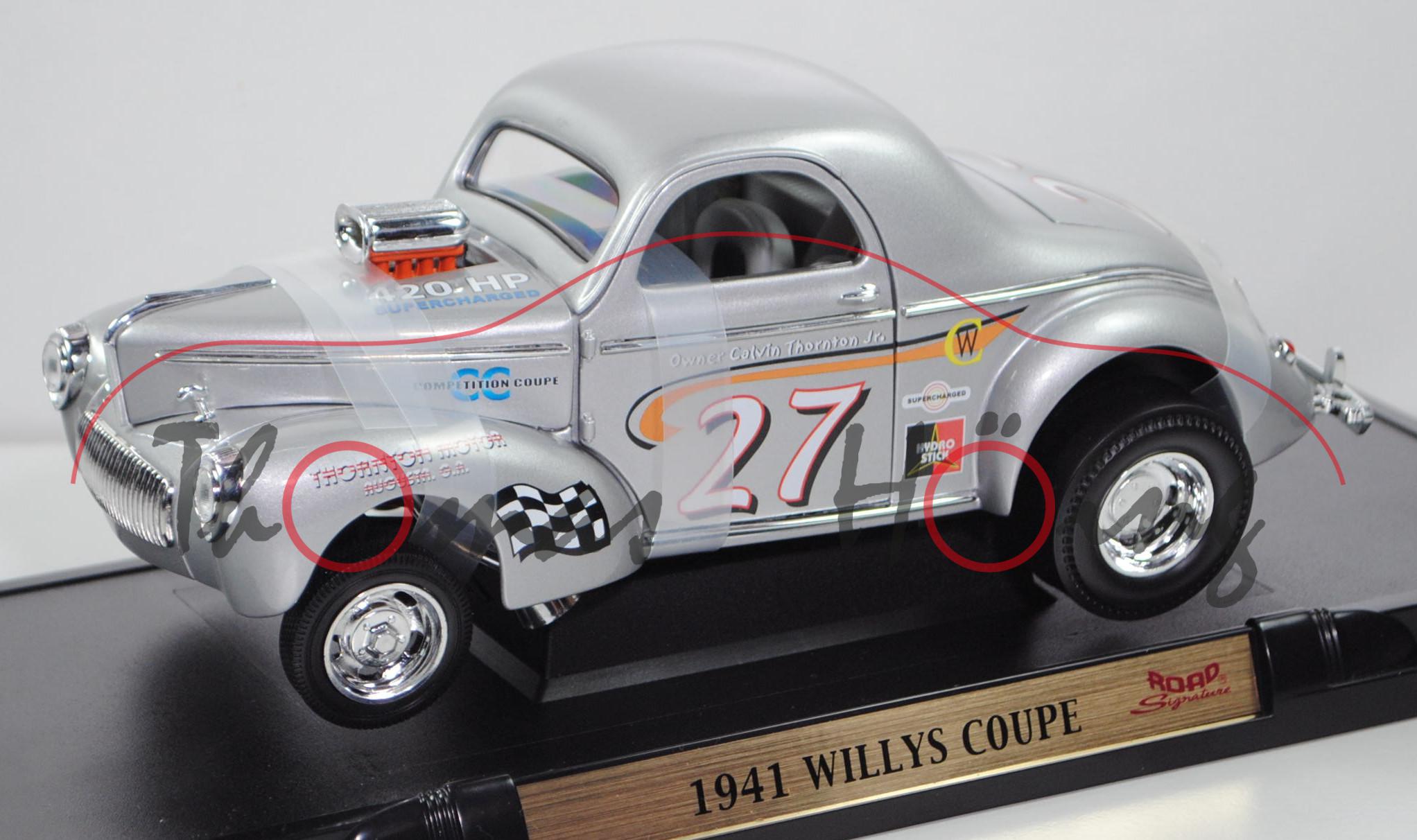 Willys Americar Coupé (Typ Hot Rod, Mod. 37-42, Bj. 1941), silber, ROAD Signature/Yatming, 1:18, mb