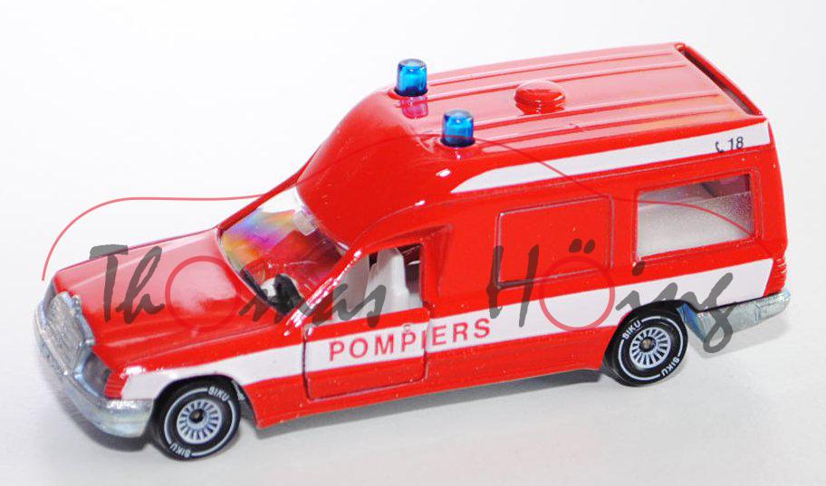 00100 F Mercedes 260 E Binz-Ambulanz, verkehrsrot, POMPIERS / C 18, B4, L14a