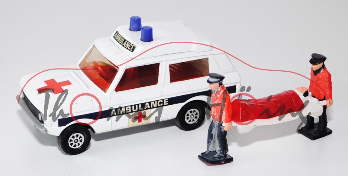 Range Rover Ambulance, reinweiß, saphirblauer Streifen auf den Seiten, AMBULANCE / rotes Kreuz, mit