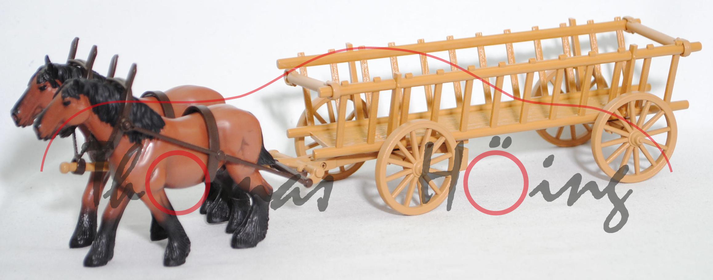 00000 2 Kaltblutpferde mit Bauernwagen als Leiterwagen, braun/schwarz + braunbeige, SIKU FARMER CLASSIC 1:32