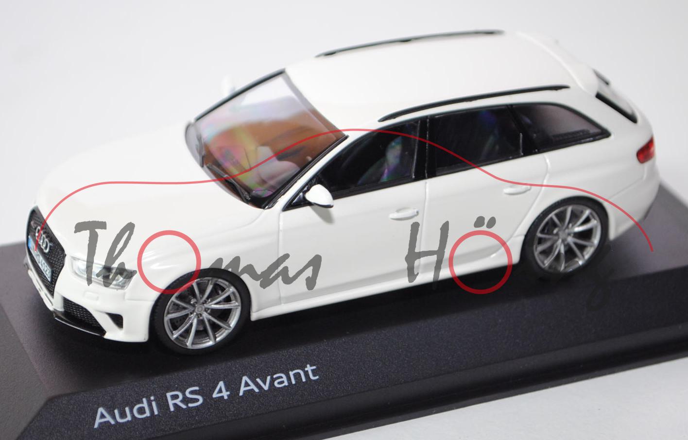 Audi RS4 Avant (B8, Typ 8K, Facelift), Modell 2012-, ibisweiß, Minichamps, 1:43, Werbeschachtel