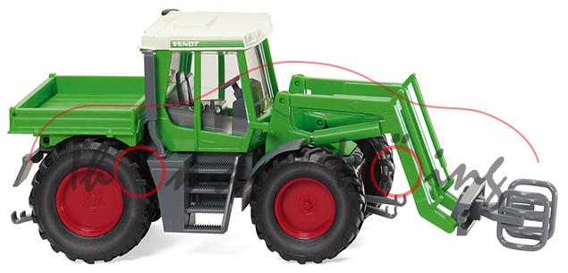 Fendt Xylon (Modell 1994-2004) mit Ballengreifer, gelbgrün/perlgrau, Wiking, 1:87, mb