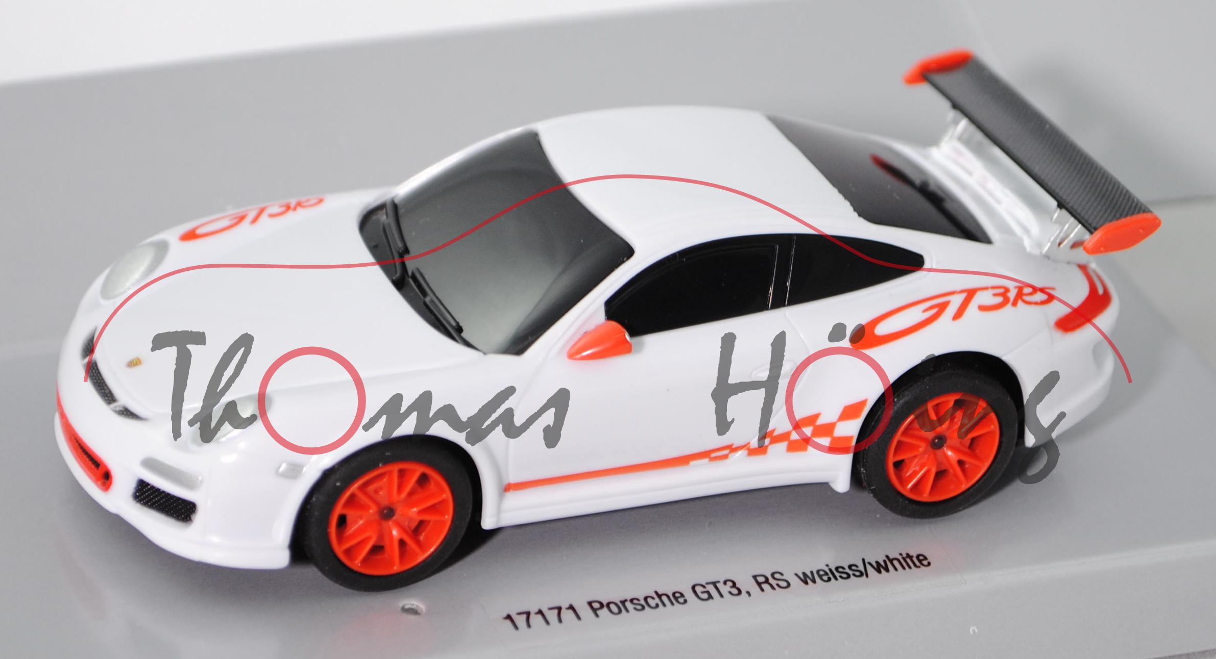 Porsche 911 GT3 RS (Typ 997 facelift, 3. RS-Generation, Modell 2009-2011), reinweiß, blutorange Seit