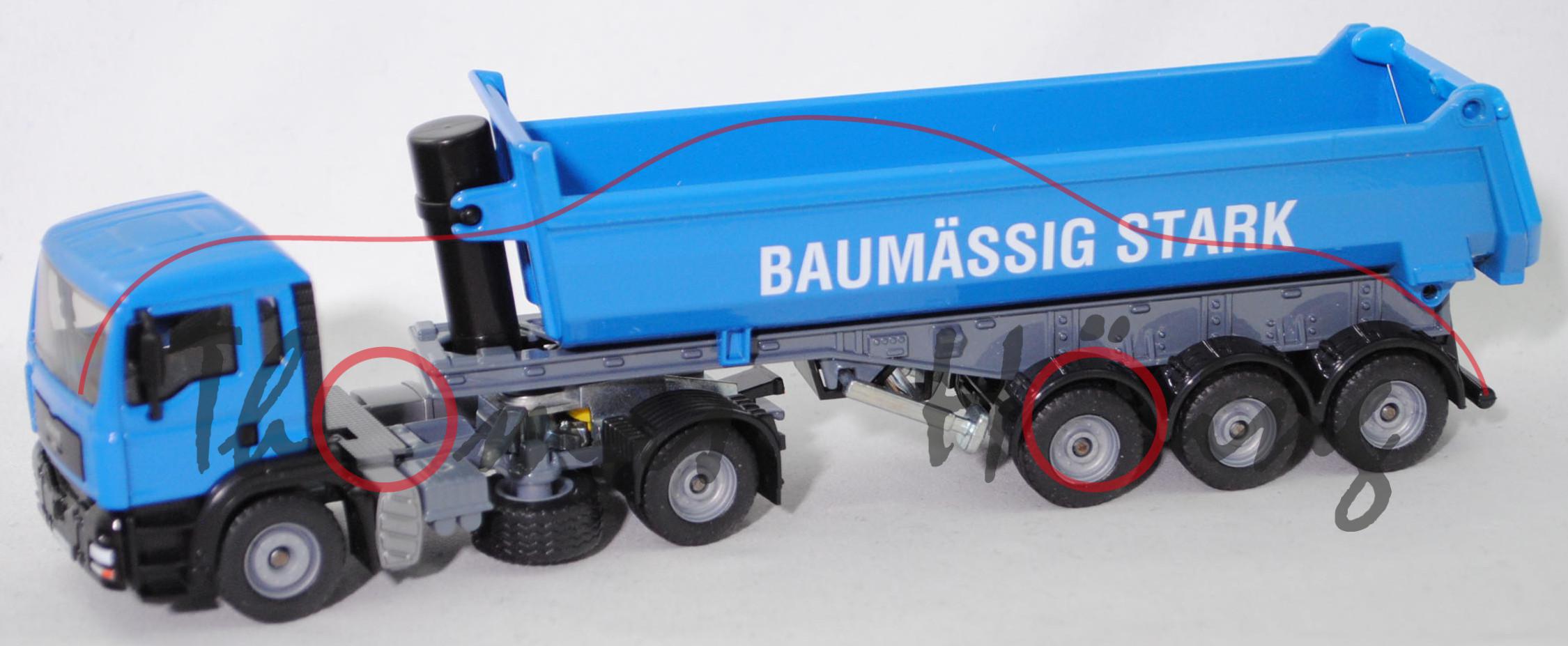 00401 MAN TGA 18.460 M (Modell 2000-2004) Halfepipe-Sattelkipper, himmelblau, BAUMÄSSIG STARK, SIKU, 1:55, L17P