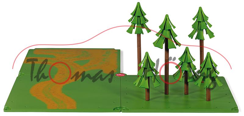 Zubehörpackung Feldwege und Wald für SIKU World, incl. 3 Plattenelemente, 6 Bäume, 4 Verbindungsknöp