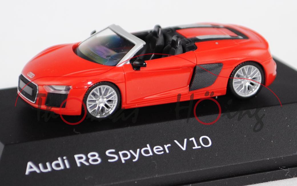 Audi R8 Spyder V10 (Typ 4S, Modell 2016-), dynamitrot, innen schwarz, Herpa, 1:87, Werbeschachtel