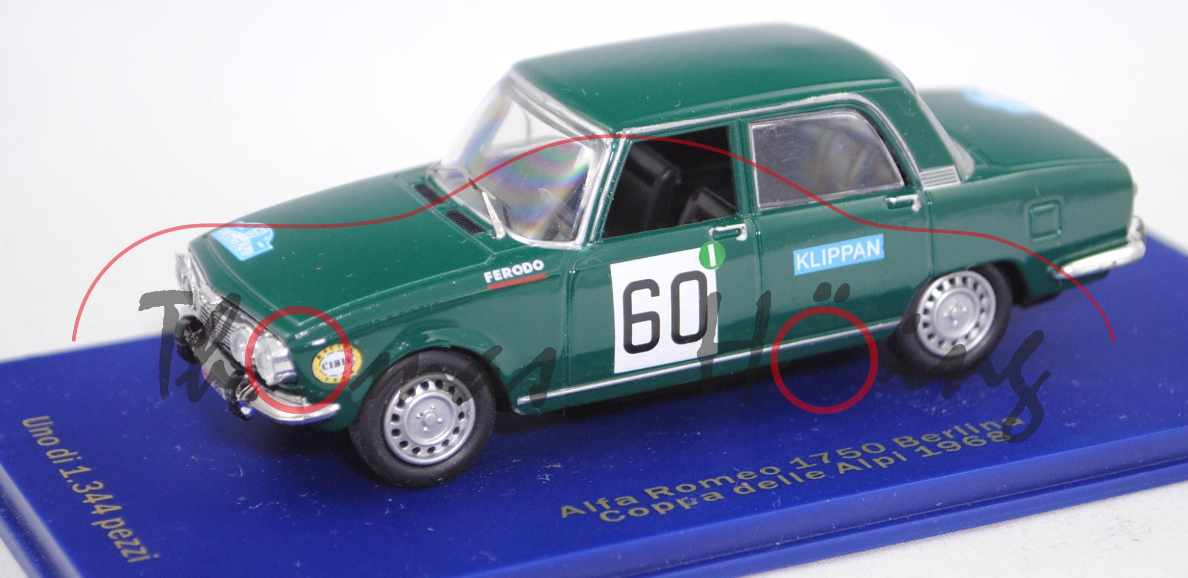 Alfa Romeo 1750 Berlina (Modell 68-70), grün, 29. Rallye Coupe des Alpes 1968, Nr. 60, M4, 1:43, mb