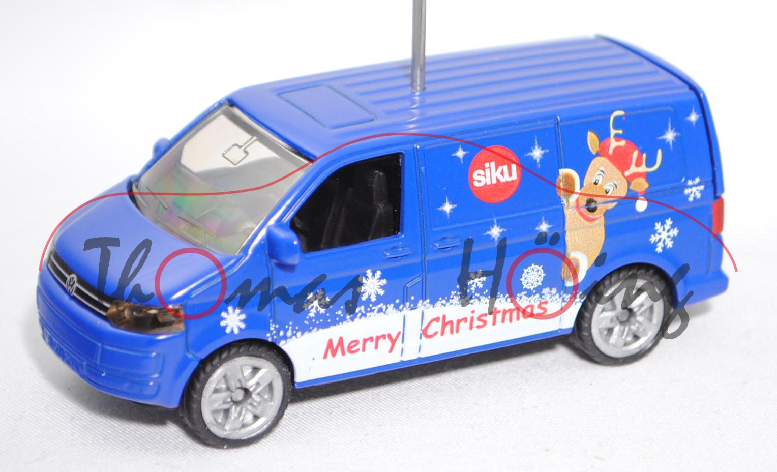 00439 VW T5 facelift Transporter 2.0 TDI, blau, Merry Christmas, m. Stern als Zettelhalter, Werbebox