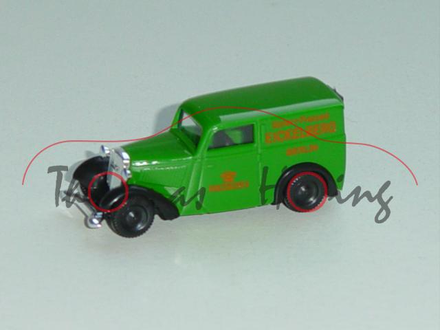 DKW F7 Kastenwagen, dunkelgrün, Spiel + Freizeit / EICKELBERG / BERLIN, Brekina, 1:87