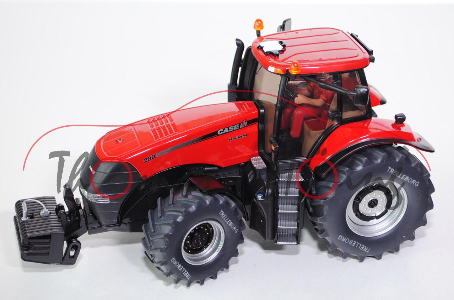 Case IH Magnum 290, karminrot/schwarz, mit Druck TRELLEBORG auf den Reifen, mit Fahrer und Frontgewi