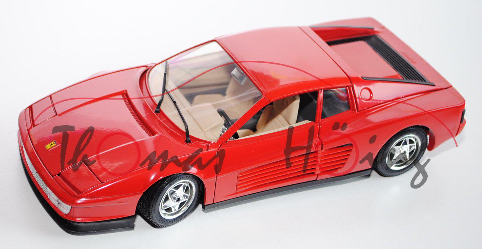 Ferrari Testarossa (1984), verkehrsrot, Türen + Kofferraum zu öffnen, mit Lenkung, Bburago, 1:18