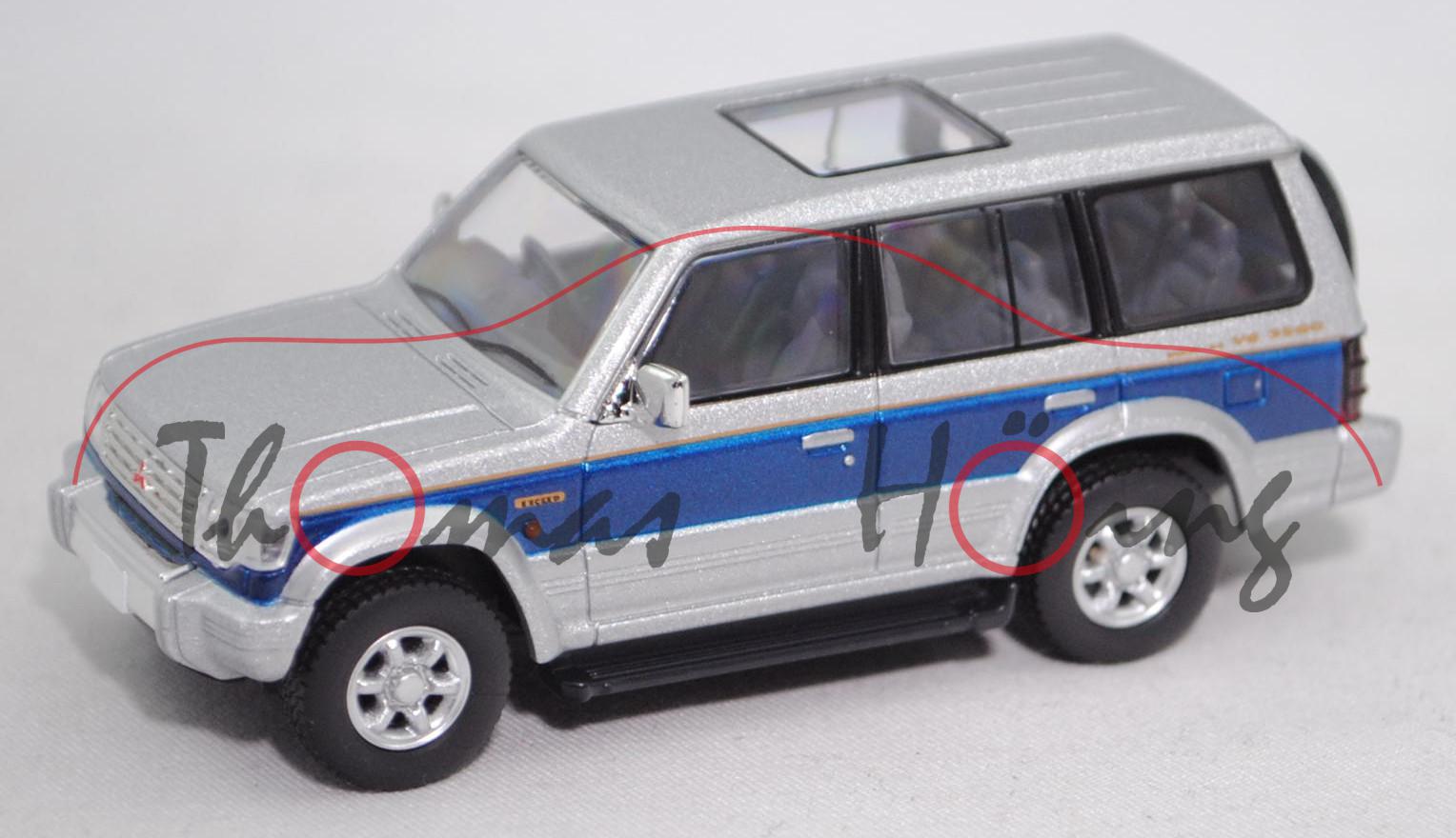 Mitsubishi Pajero 3500 V6 Super Exceed-Z (5-türer, V20, Mod. 94-97), silber/blau, TOMYTEC, 1:64, mb