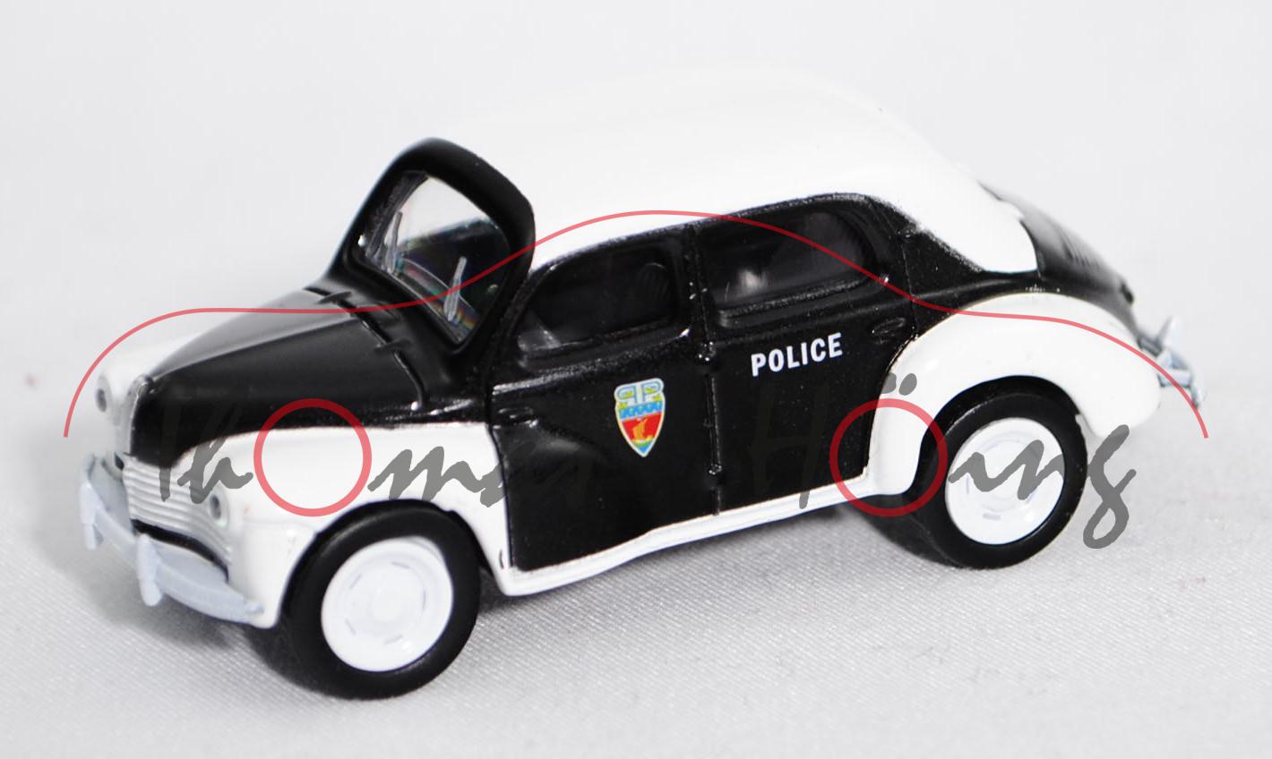 Renault 4CV (Modell 1946-1961, Baujahr 1946) Police, schwarz, Dach und Kotflügel reinweiß, POLICE