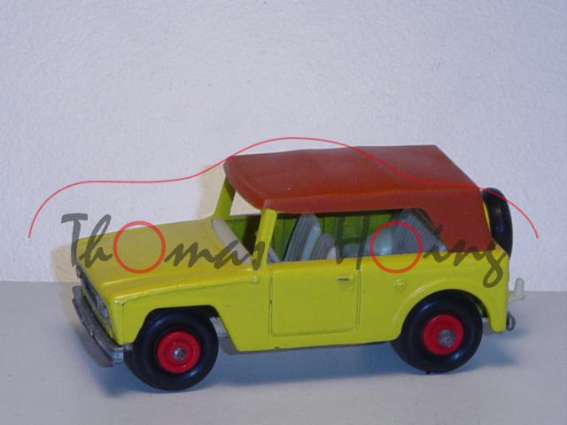 Field Car, zinkgelb, Verdeck hellbraun, mit lenkbarer Vorderachse, Matchbox Series