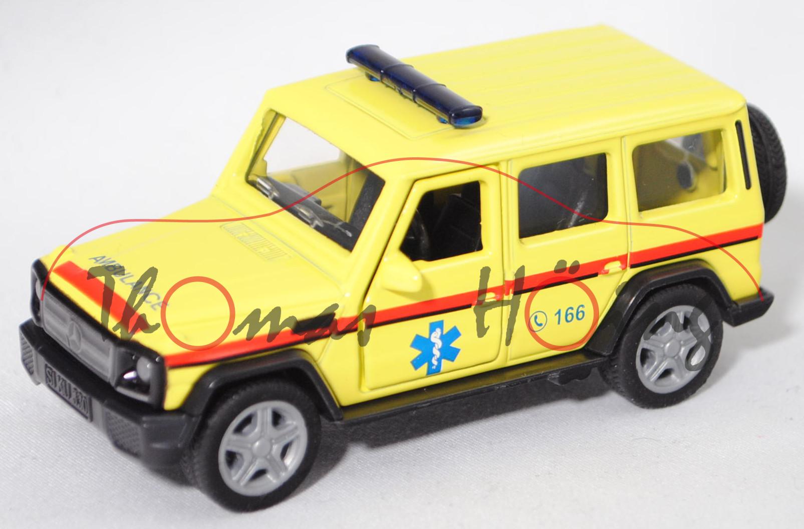 00901 GR Mercedes-Benz G 65 AMG (Mod. 2012-2015) Emergency Car, gelb, C 166, SIKU, 1:50, L17mpK