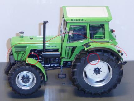 Deutz D 130 06 mit Verdeck (Ausführung 1977-1978), gelbgrün/stahlblau, Felgen silber, weise-toys, 1: