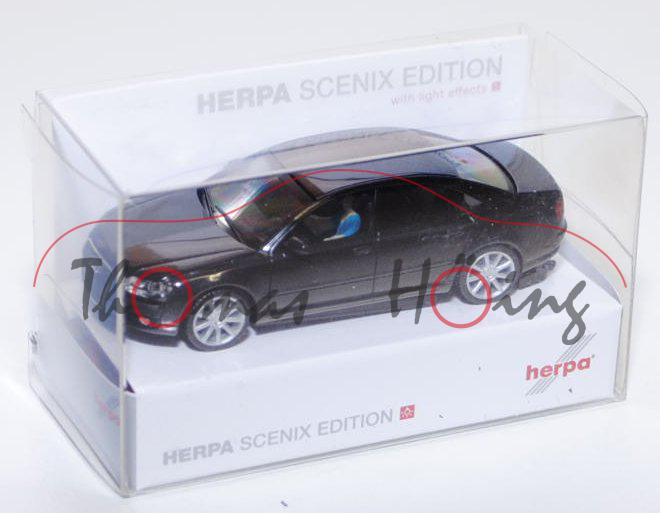 Audi A8 (D3, Typ 4E Facelift), Modell 2005, schwarz, mit Fahrer, mit Beleuchtung, Herpa Scenix Editi