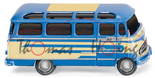 Mercedes L 319 Panoramabus, Modell 1955-1967, brillantblau/elfenbein, Zugvogel, Wiking, 1:87, mb