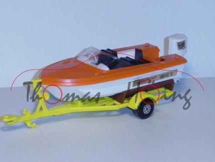 Powerboat & Trailer, verkehrsorange/weiß und schwefelgelb, Seabrust SUPER 70, Matchbox King Site