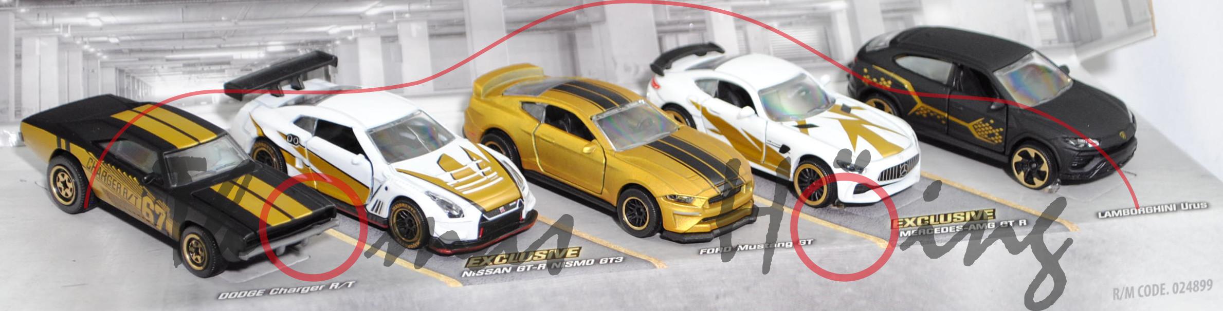 LIMITED EDITION 9: Dodge Charger+Nissan GT-R+Ford Mustang+Mercedes-AMG+Lambo Urus, majorette