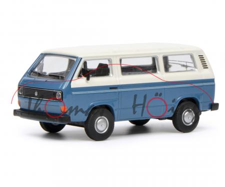 VW T3 Bus (Typ 2-Modell '80, Modell 1979-1992), perlweiß/azurblau, Schuco, 1:64, mb