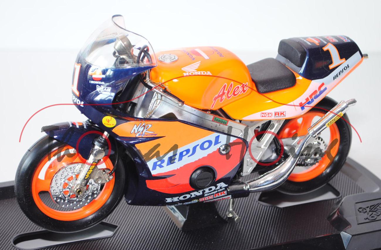 Honda NSR 500, ozeanblaumetallic/reinweiß/melonengelb/blutorange, Team Repsol Honda, REPSOL, Fahrer: