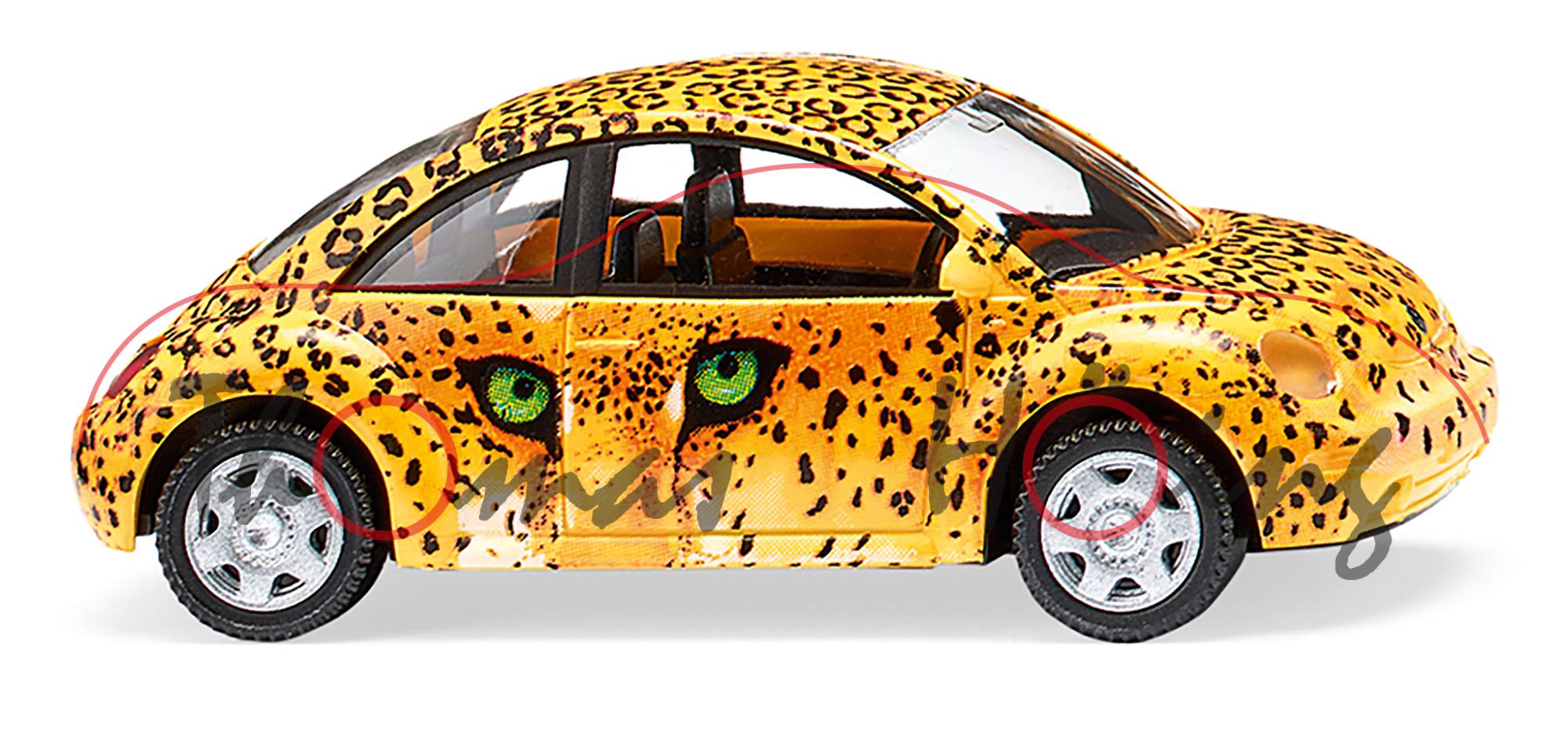 VW New Beetle (1. Generation, Typ 9C, Modell 1997-2005), gelb, Safari-Look, Wiking, 1:87, mb