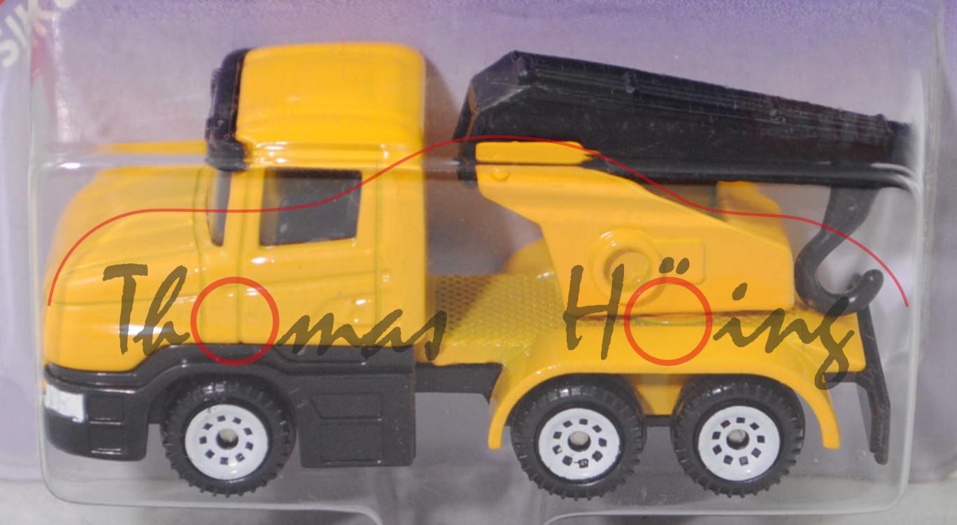 00002 Scania T114GB 6x4 NZ 340 (Serie 4, Modell 95-98) Abschleppwagen, gelb, Kran schwarz, SIKU, P26