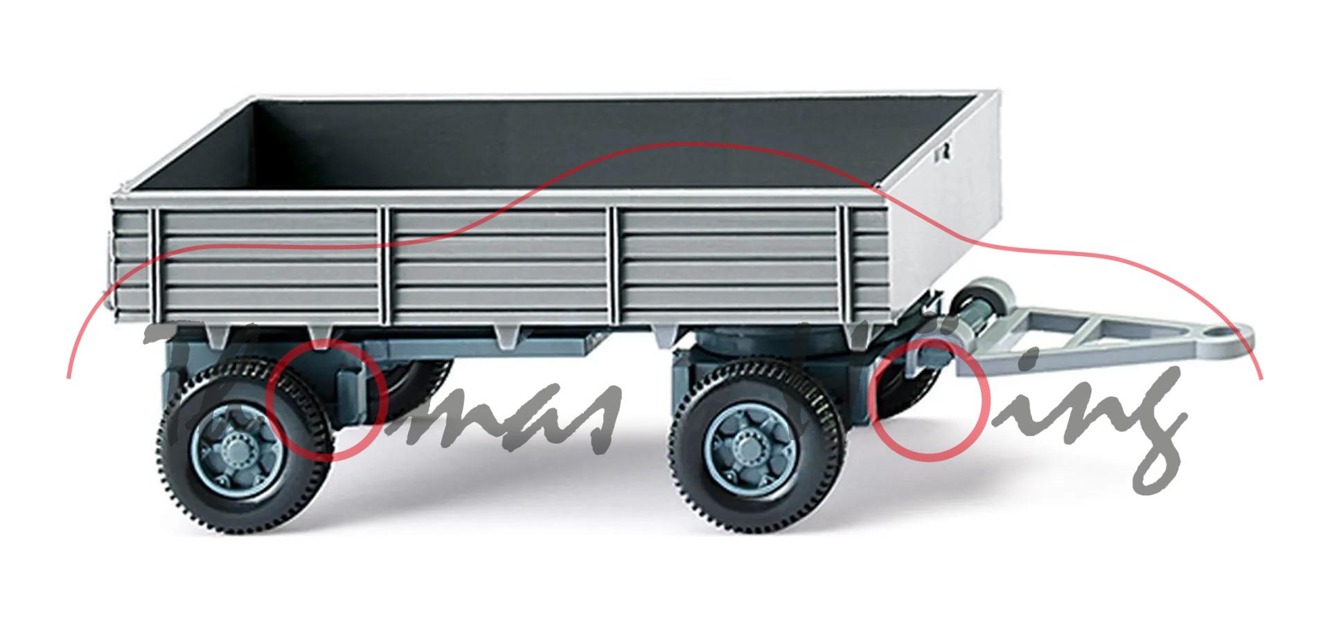 2-Achs-Drehschemel-LKW-Anhänger (Modell 1956-1968), Pritsche alpenblau, Wiking, 1:87, mb