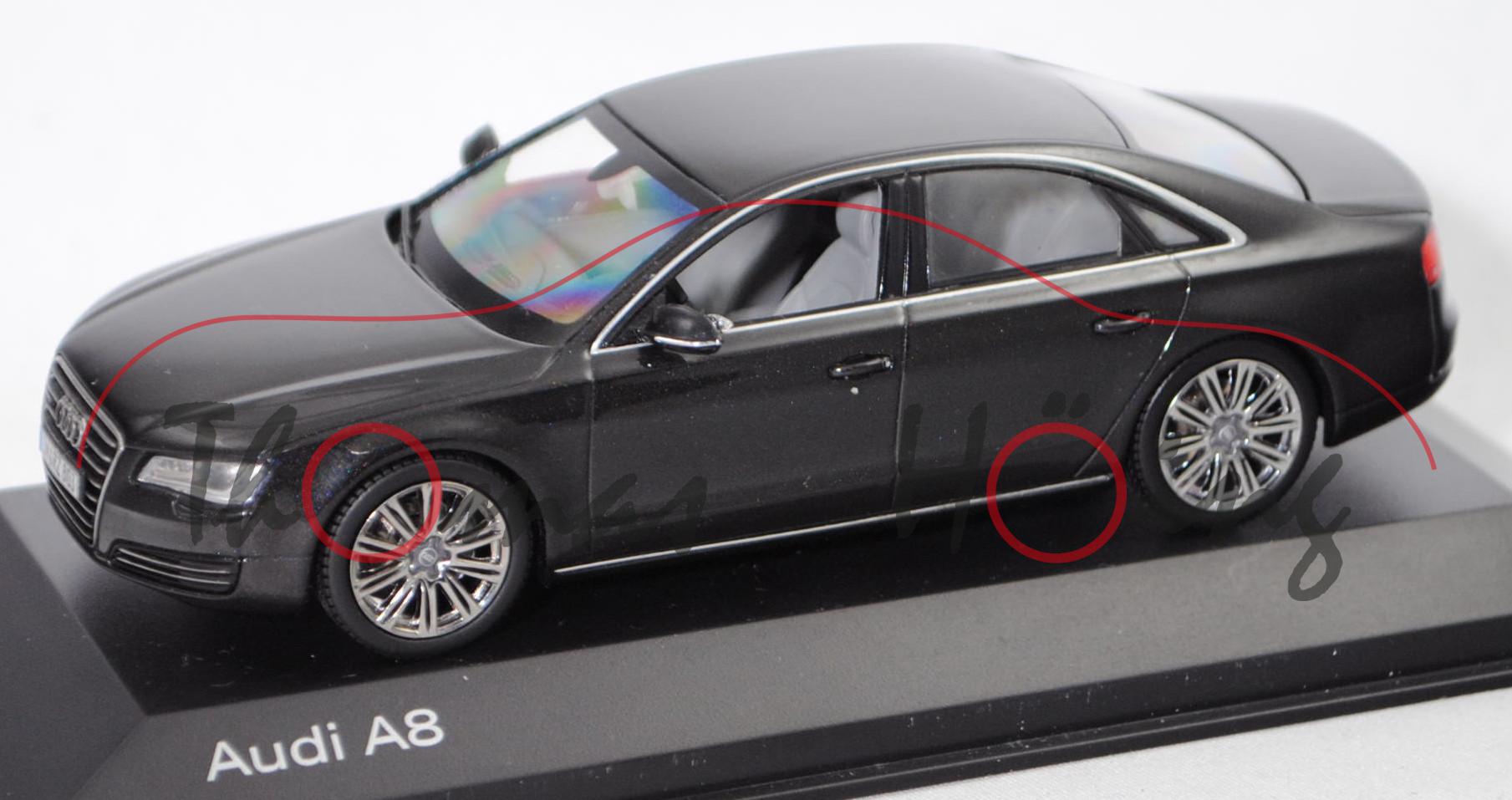 Audi A8 (3. Gen. Audi A8, Baureihe D4, Typ 4H, Mod. 10-13), oolonggrau, Kyosho, 1:43, Werbebox m-