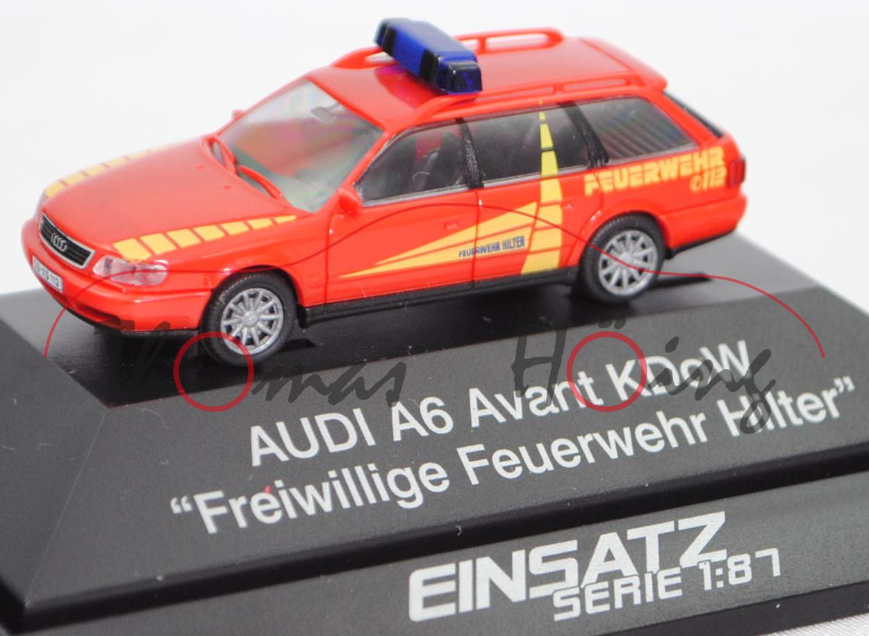 Audi A6 Avant (C4, Typ 4A, Mod. 94-97) Kommandowagen, rot, FEUERWEHR HILTER, Rietze, 1:87, PC-Box