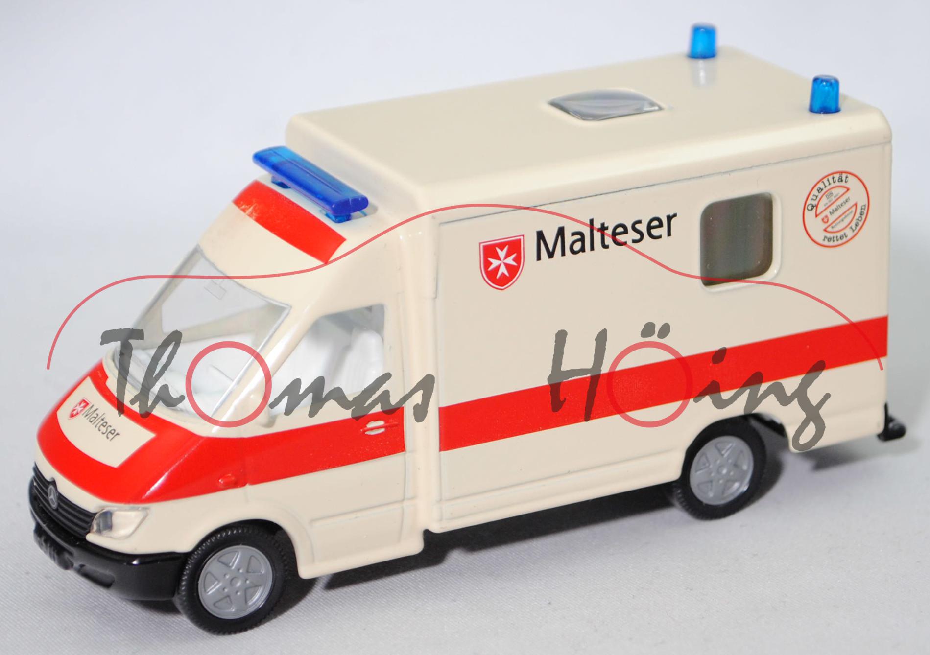 00401 RTW Mercedes-Benz Sprinter I (Mod. 00-02), hellelfenbein, Malteser, Trage weg, SIKU, 1:55, L15