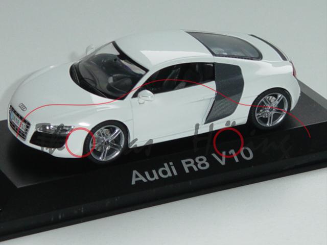 Audi R8 V10 5.2 FSI, ibisweiß, Mj. 2008, Schuco, 1:43, Werbeschachtel