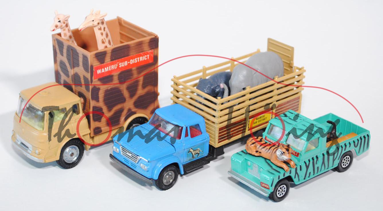 Giant Daktari Set: Giraffe Transporter, gelb, 2 Giraffen, Spiegel links abgebrochen, 1:48; Dodge Kew