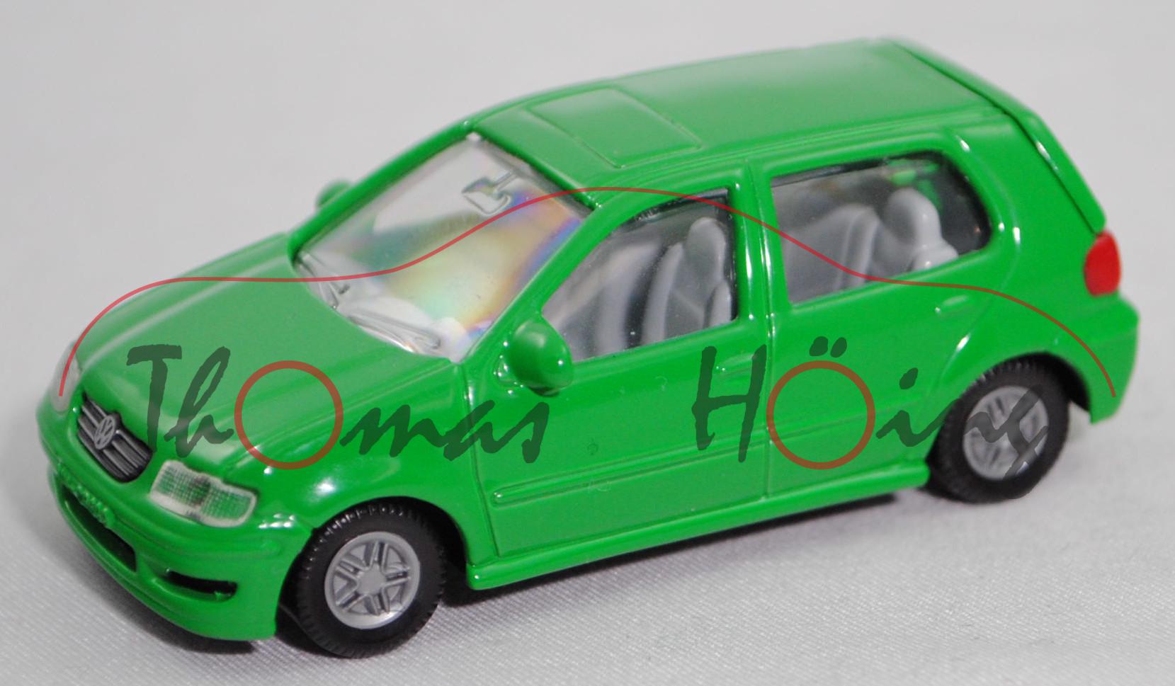 00002 VW Polo 1.4 Trendline 5-Türer (Modell 1999-2001), h.-verkehrsgrün, C10 silbergrau, SIKU, 1:55