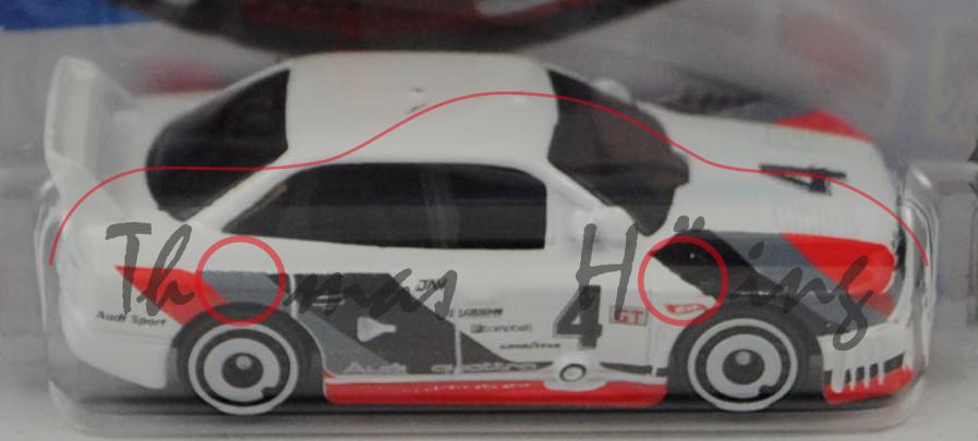 Audi 90 quattro IMSA-GTO 1989, Nr. 4, Walter Röhrl + Hans Joachim Stuck, Hot Wheels, 1:63, Blister